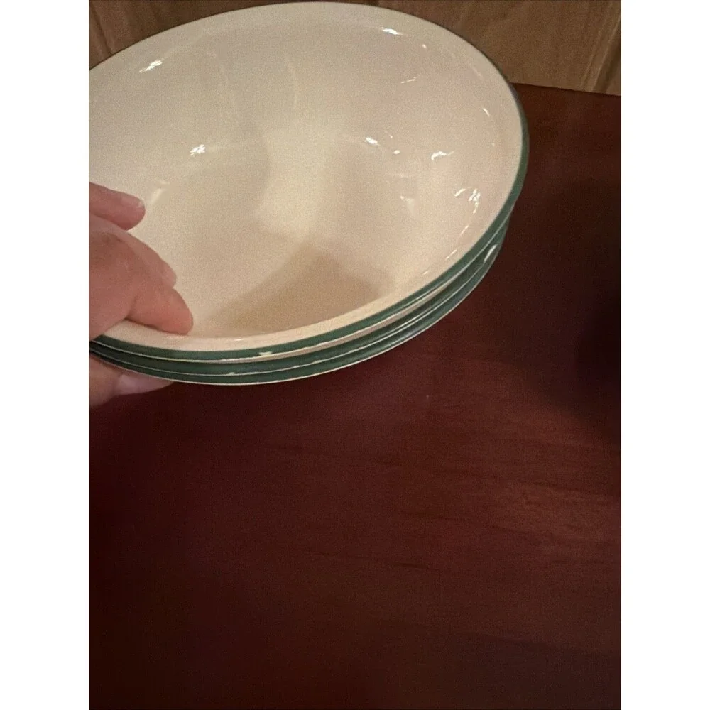 Set Of 6 Corelle Home Garden Birdhouse 3 Cereal Bowls &3 Dessert Green Strip GUC